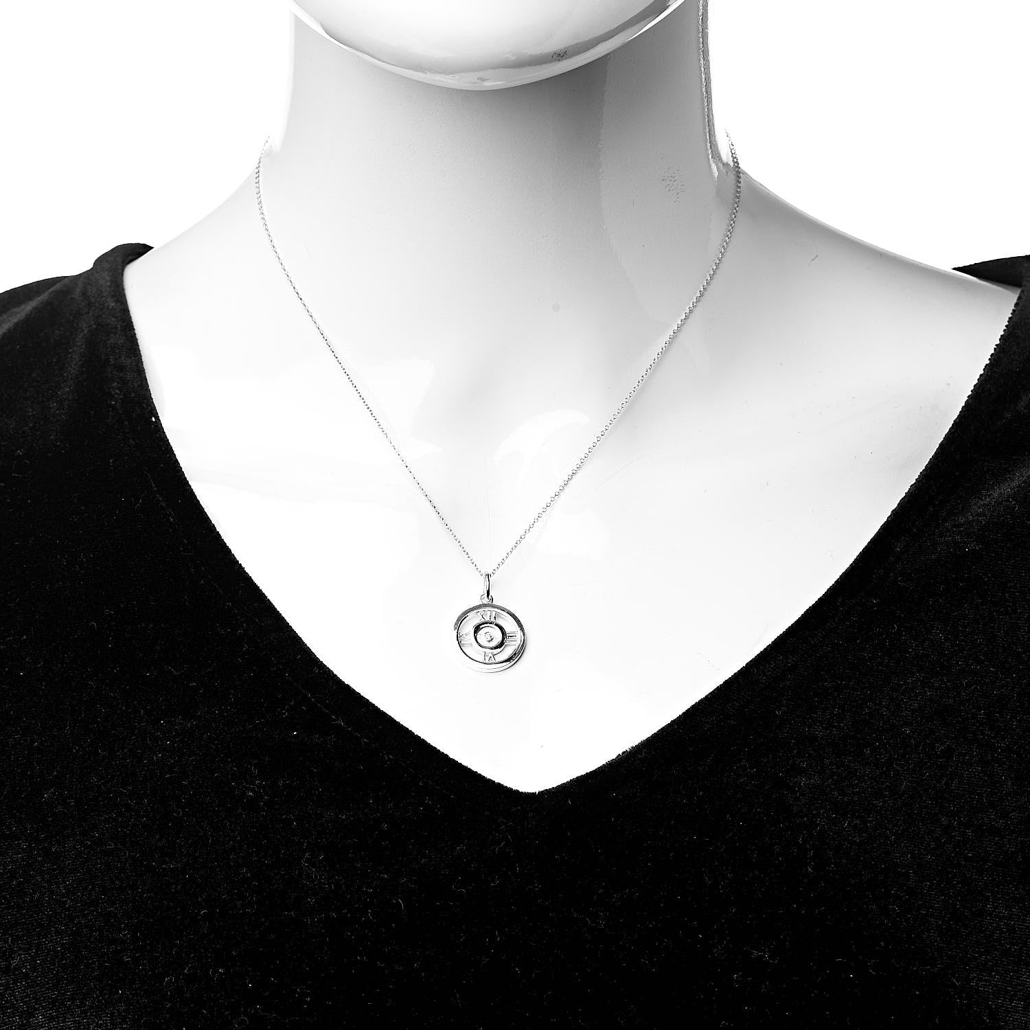 Tiffany Sterling Silver Diamond Atlas Pendant Necklace 2 of 7
