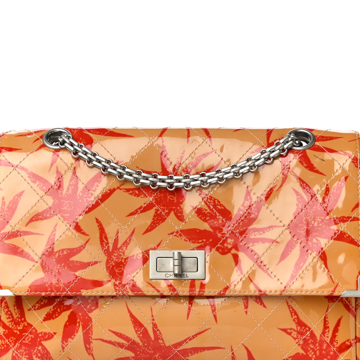 Patent Quilted Floral Printed 2.55 Reissue 225 Flap Orange