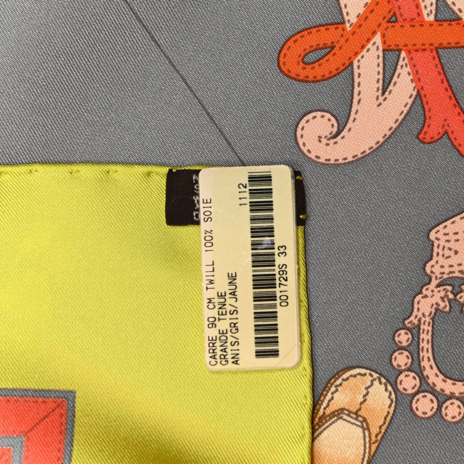 Hermes Silk Grande Tenue Scarf 90 Anis Gris Jaune 4 of 5