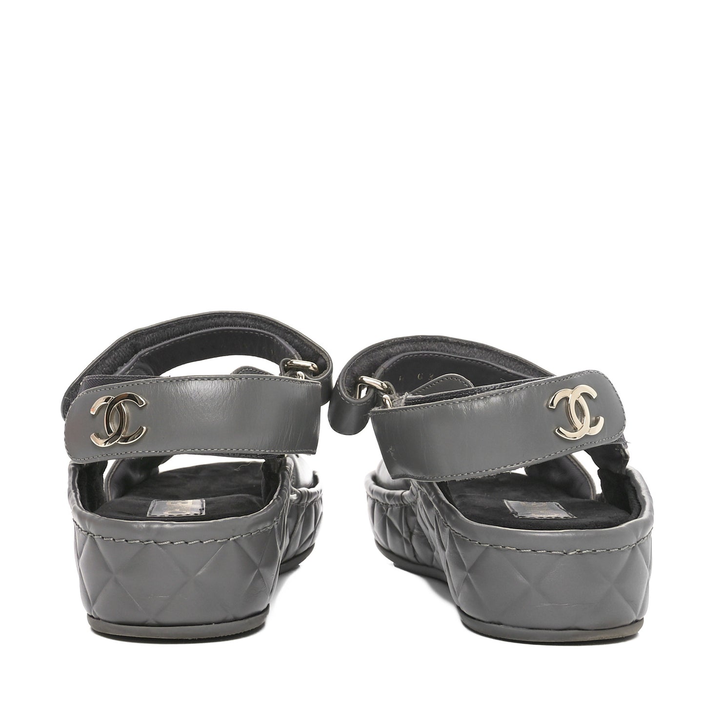 Shiny Calfskin Logo Platform Sandals 38 Grey
