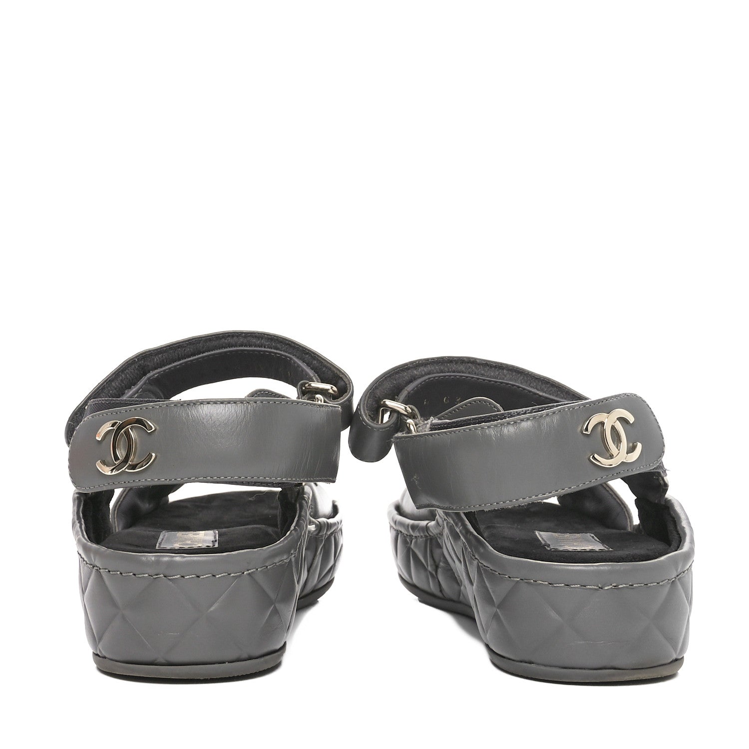 Chanel Shiny Calfskin Logo Platform Sandals 38 Grey 6 of 10