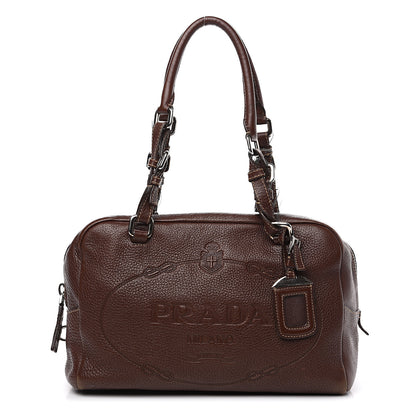 Prada Vitello Daino Embossed Logo Bowler Bruciato 1 of 15