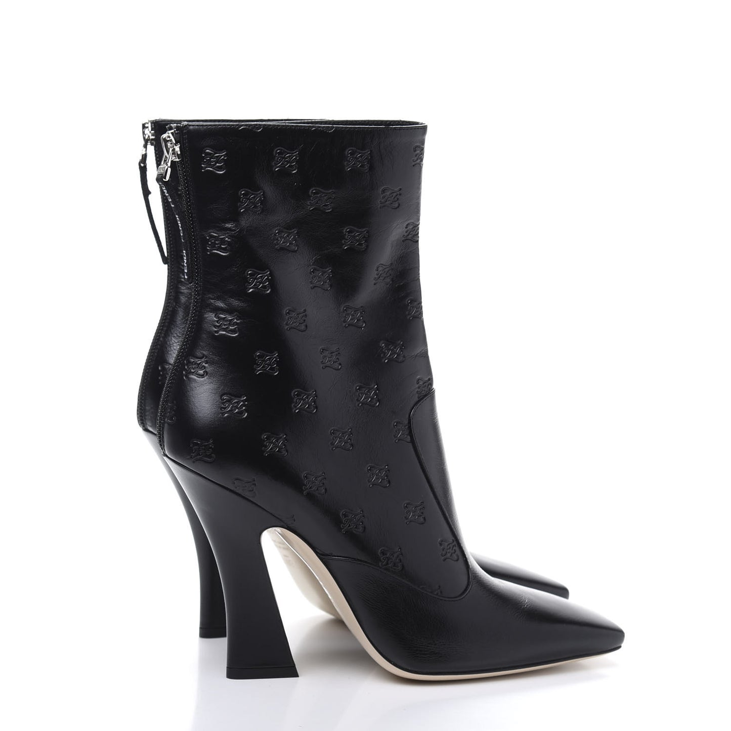 Vitello Karligraphy Embossed FFreedom High Heel Ankle Boots 39.5 Black