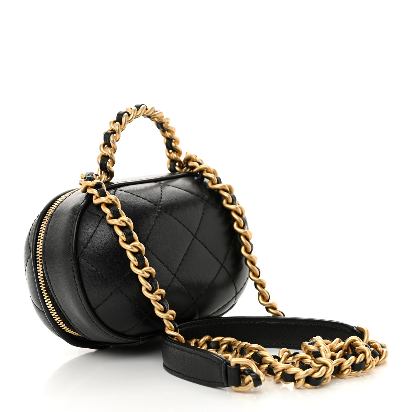 Lambskin Quilted CC Bubble Vanity Case With Chain Black