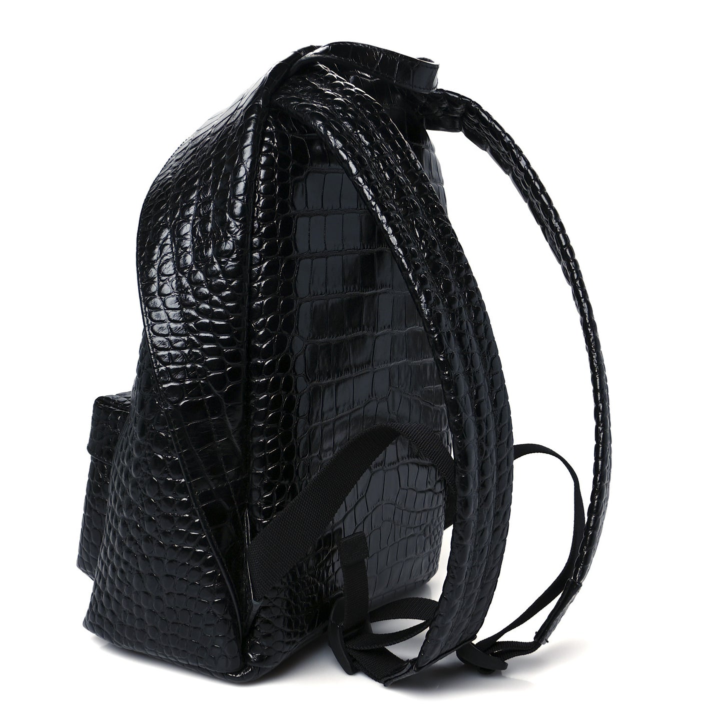 Calfskin Logo Crocodile Embossed Small Everyday Backpack Black