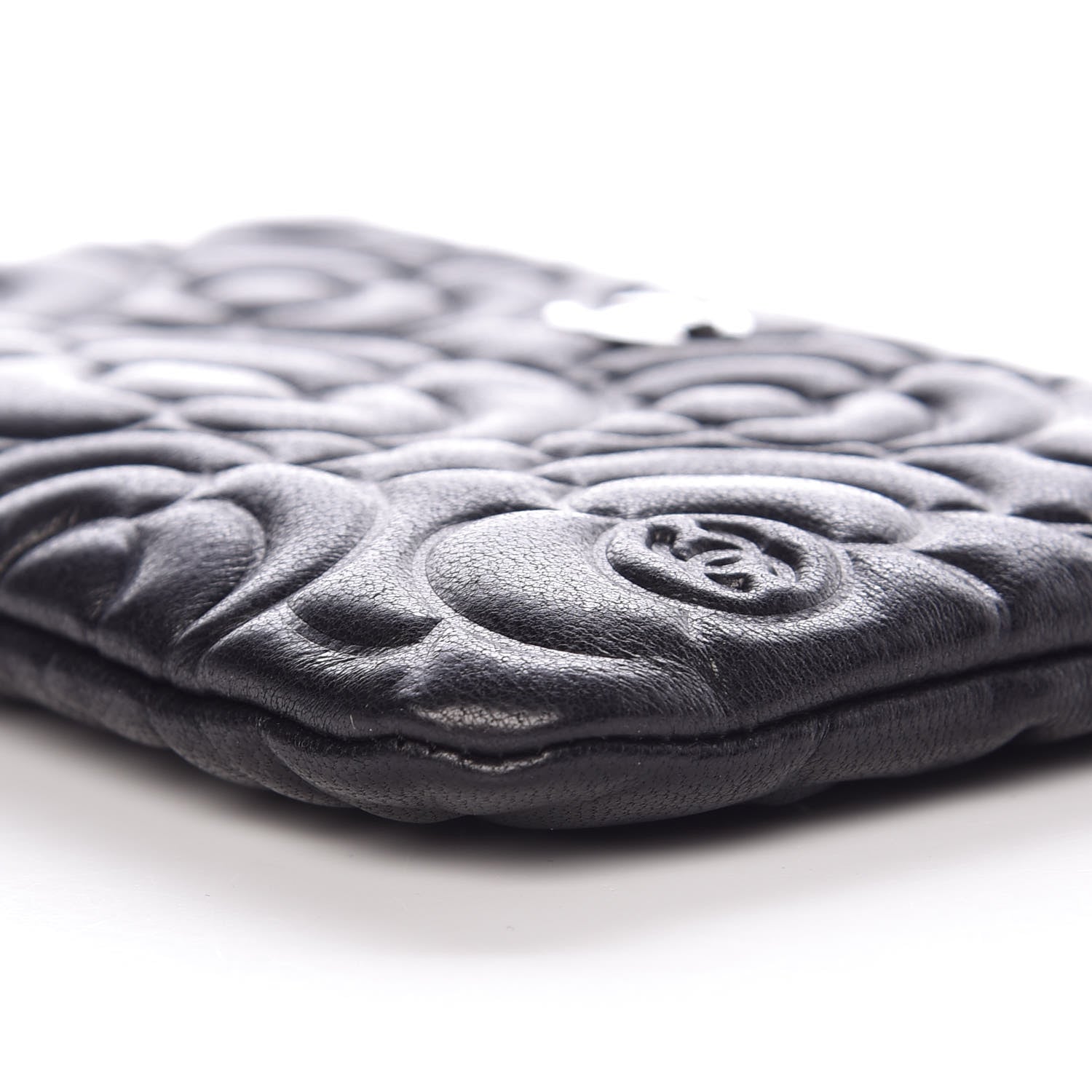 Chanel Goatskin Camellia Embossed Cosmetic Pouch Black 9 of 10