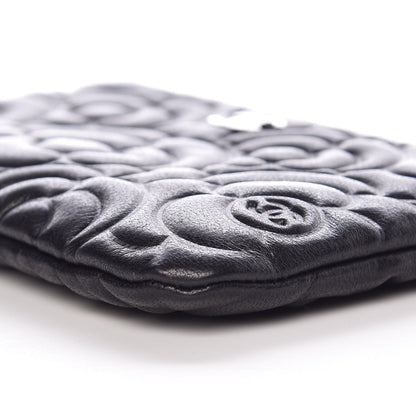 Chanel Goatskin Camellia Embossed Cosmetic Pouch Black 9 of 10