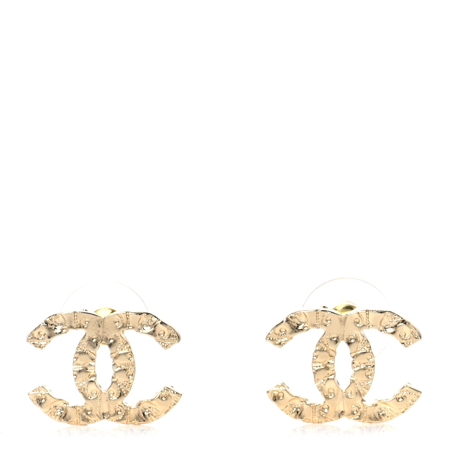 Metal Textured CC Earrings Gold