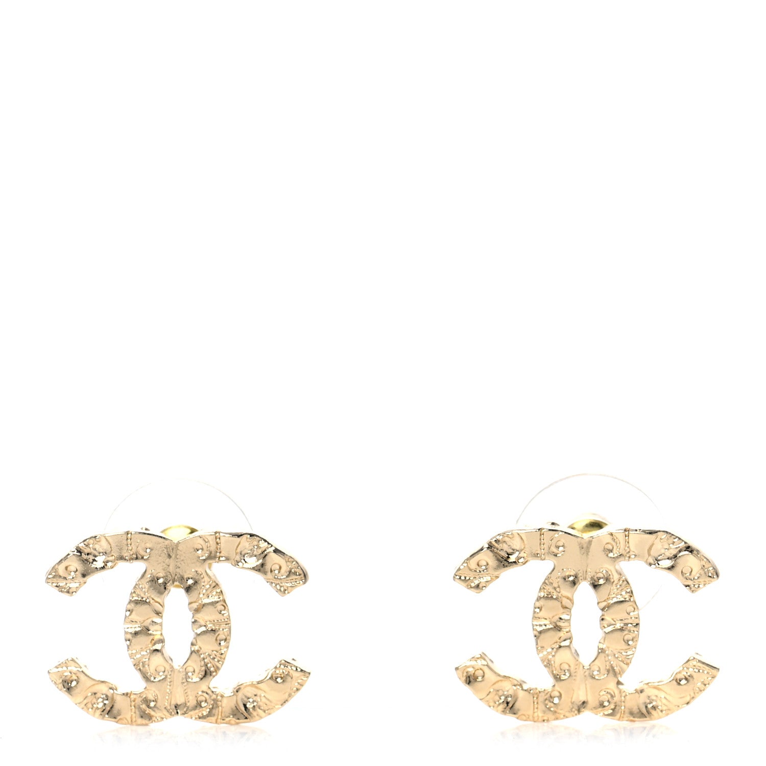 Chanel Metal Textured CC Earrings Gold 1 of 4