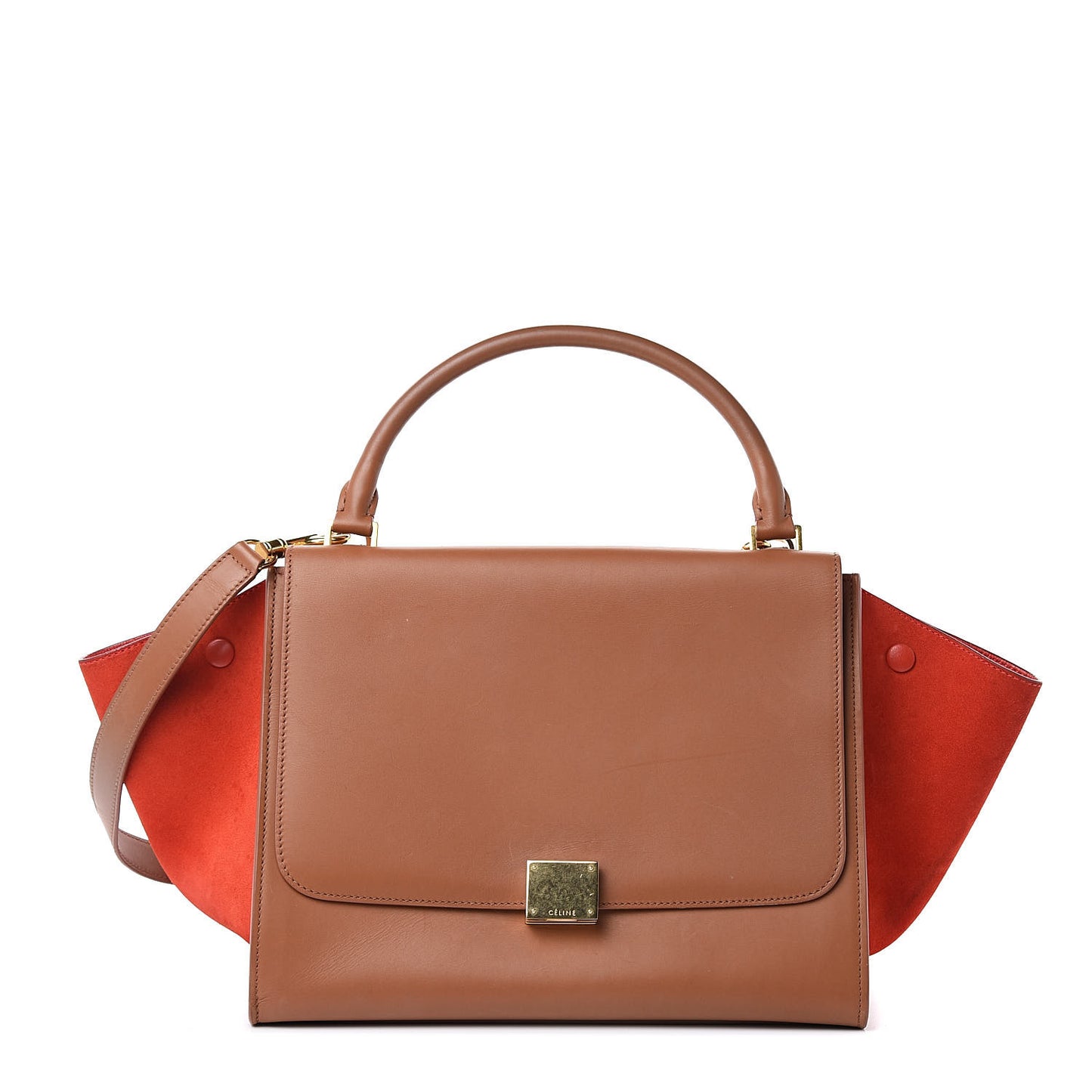 Natural Calfskin Suede Medium Bi-Color Trapeze Tan