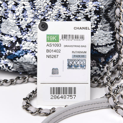 Chanel Sequin Wool Drawstring Bag Silver Blue Grey 7 of 9