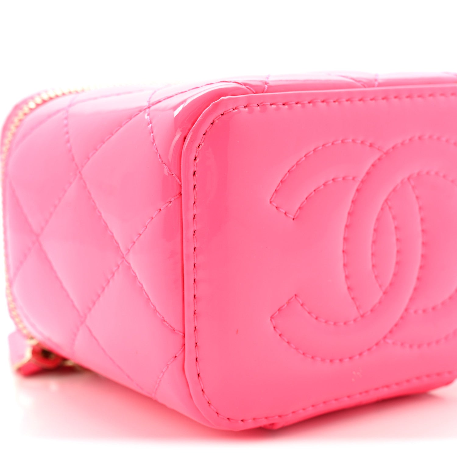 Chanel Patent Quilted Pearl Crush Mini Vanity Case With Chain Neon Pink 9 of 10