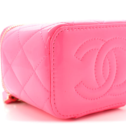 Chanel Patent Quilted Pearl Crush Mini Vanity Case With Chain Neon Pink 9 of 10