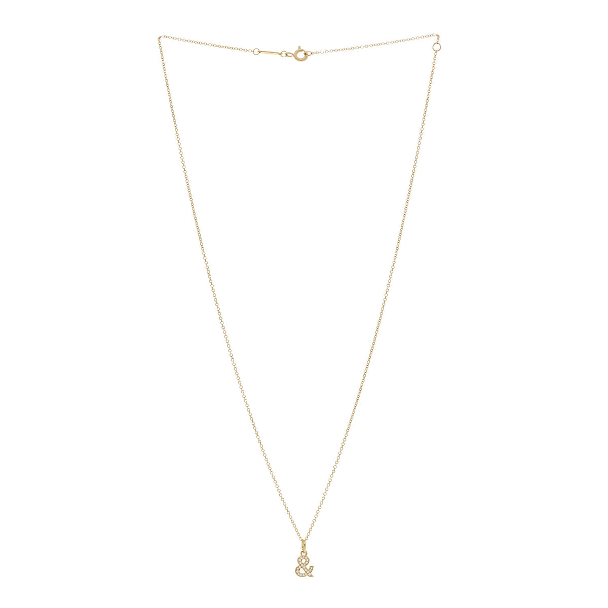 Tiffany 18K Yellow Gold Diamond Ampersand Pendant Necklace 3 of 7