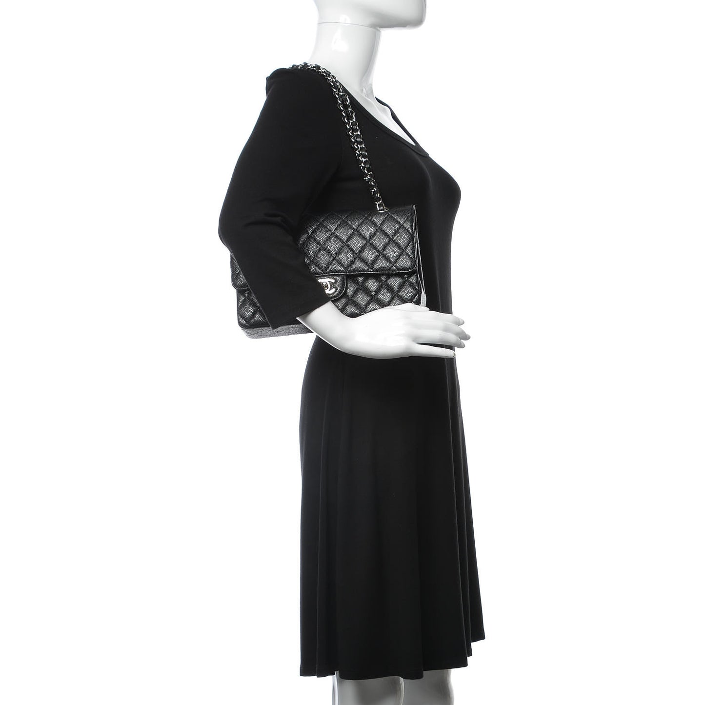 Caviar Quilted Medium Double Flap Black