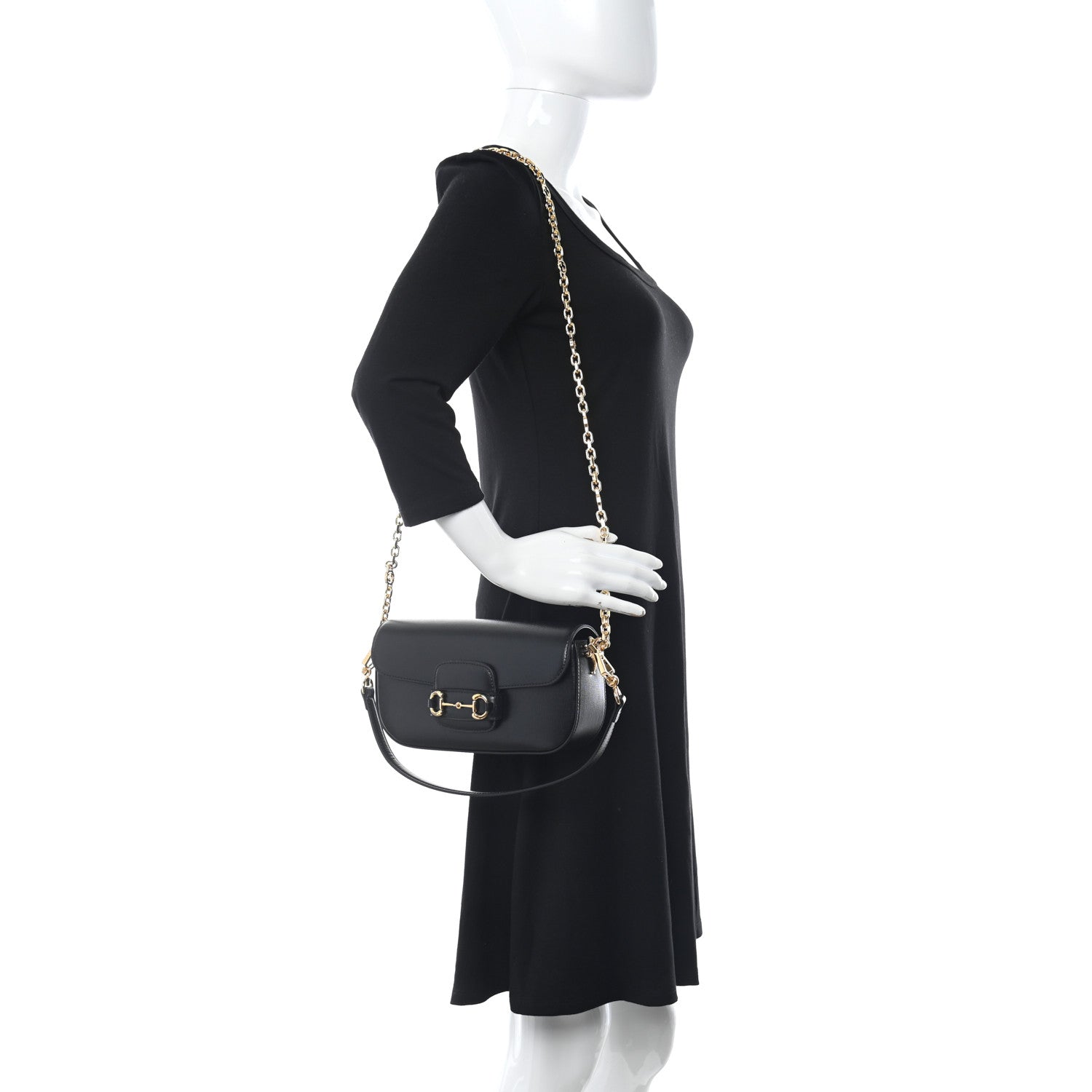 Gucci Azalea Calfskin Small Horsebit 1955 Chain Shoulder Bag Black 2 of 9