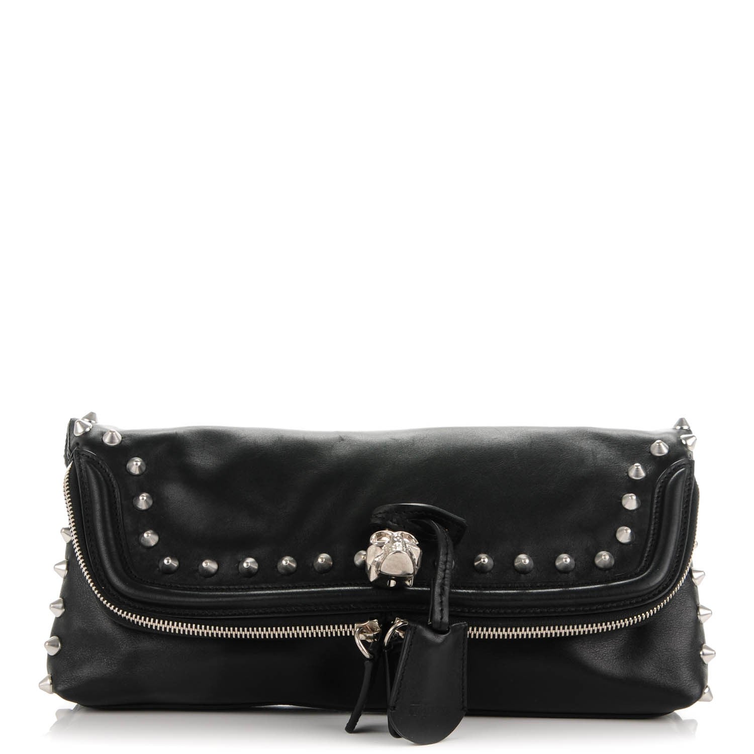 Alexander McQueen Calfskin Studded Padlock Skull Clutch Black 1 of 7