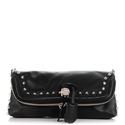 Alexander McQueen Calfskin Studded Padlock Skull Clutch Black 1 of 7