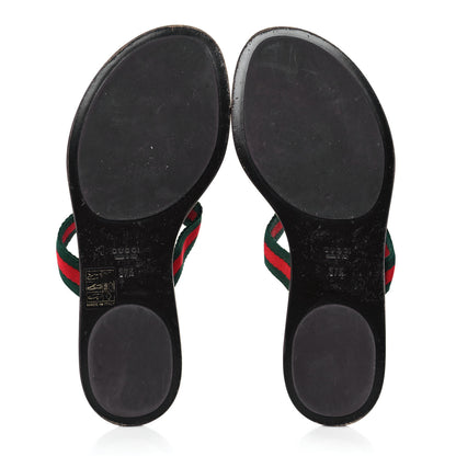 Gucci Nylon Calfskin Web GG Monogram Womens Thong Sandals 37.5 Green Red Cocoa 5 of 7