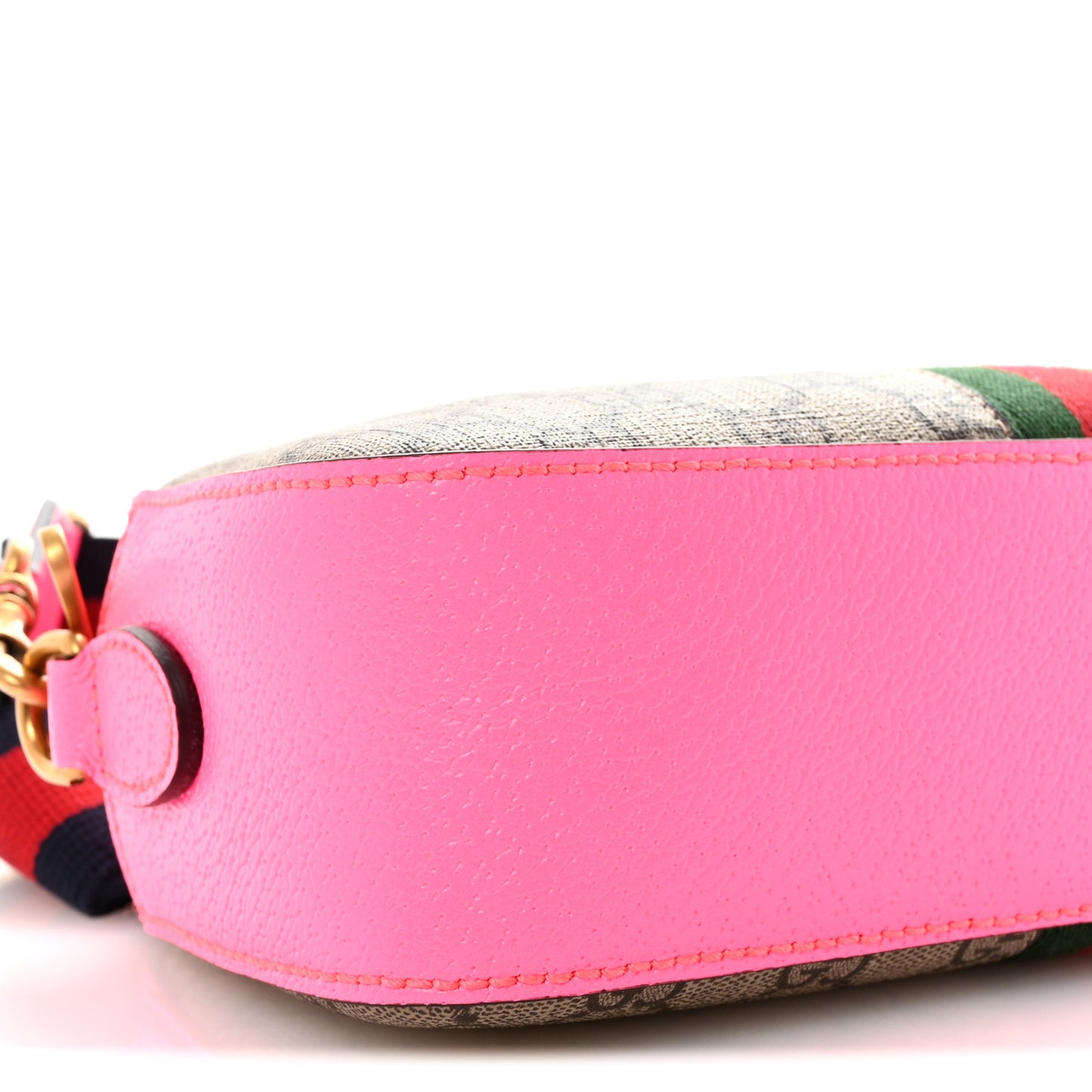 GG Supreme Monogram Textured Dollar Calfskin Web Ophidia Small Crossbody Bag Beige Ebony Fuchsia