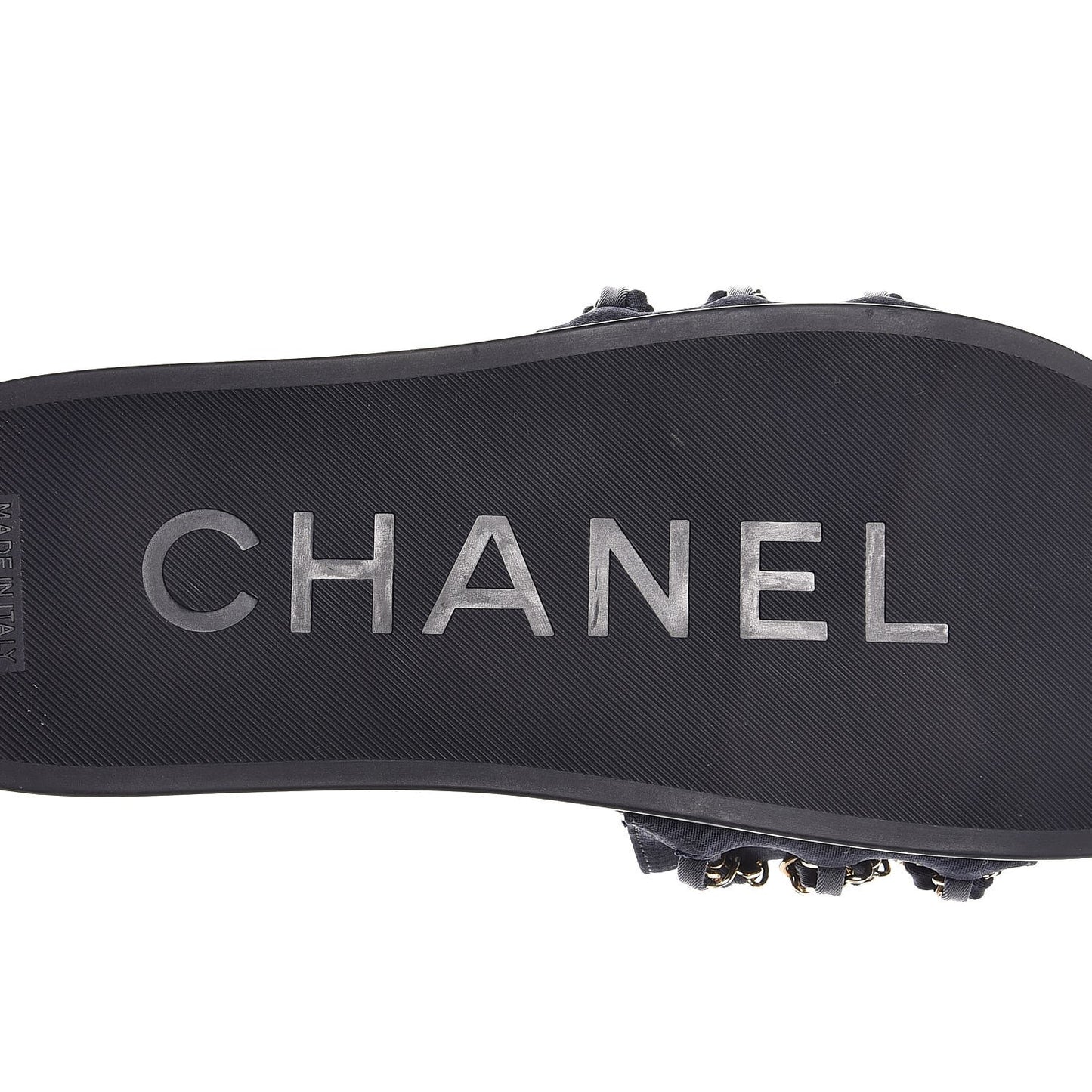 Satin Chain Flat Sandals 38 Marine