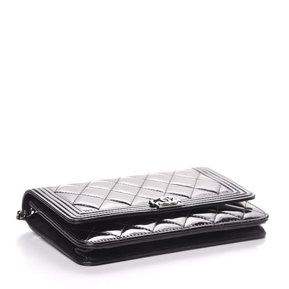 Chanel Patent Calfskin Quilted Boy Wallet On Chain WOC Black 4 of 8