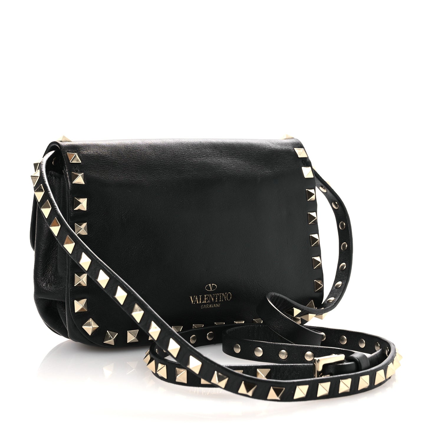 Vitello Mini Rockstud Flap Saddle Crossbody Bag Black