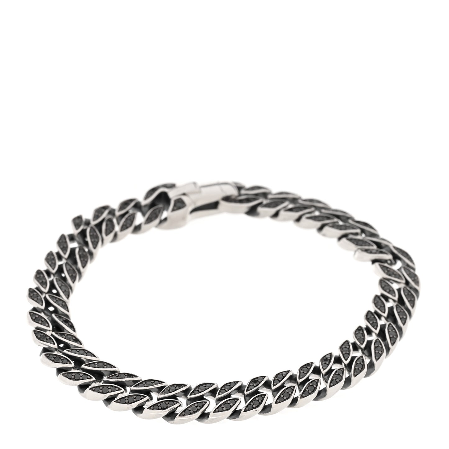 Sterling Silver Black Diamond 8mm Curb Chain Bracelet