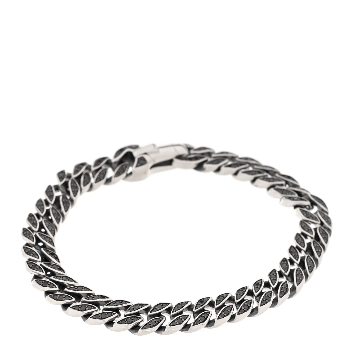David Yurman Sterling Silver Black Diamond 8mm Curb Chain Bracelet 1 of 3