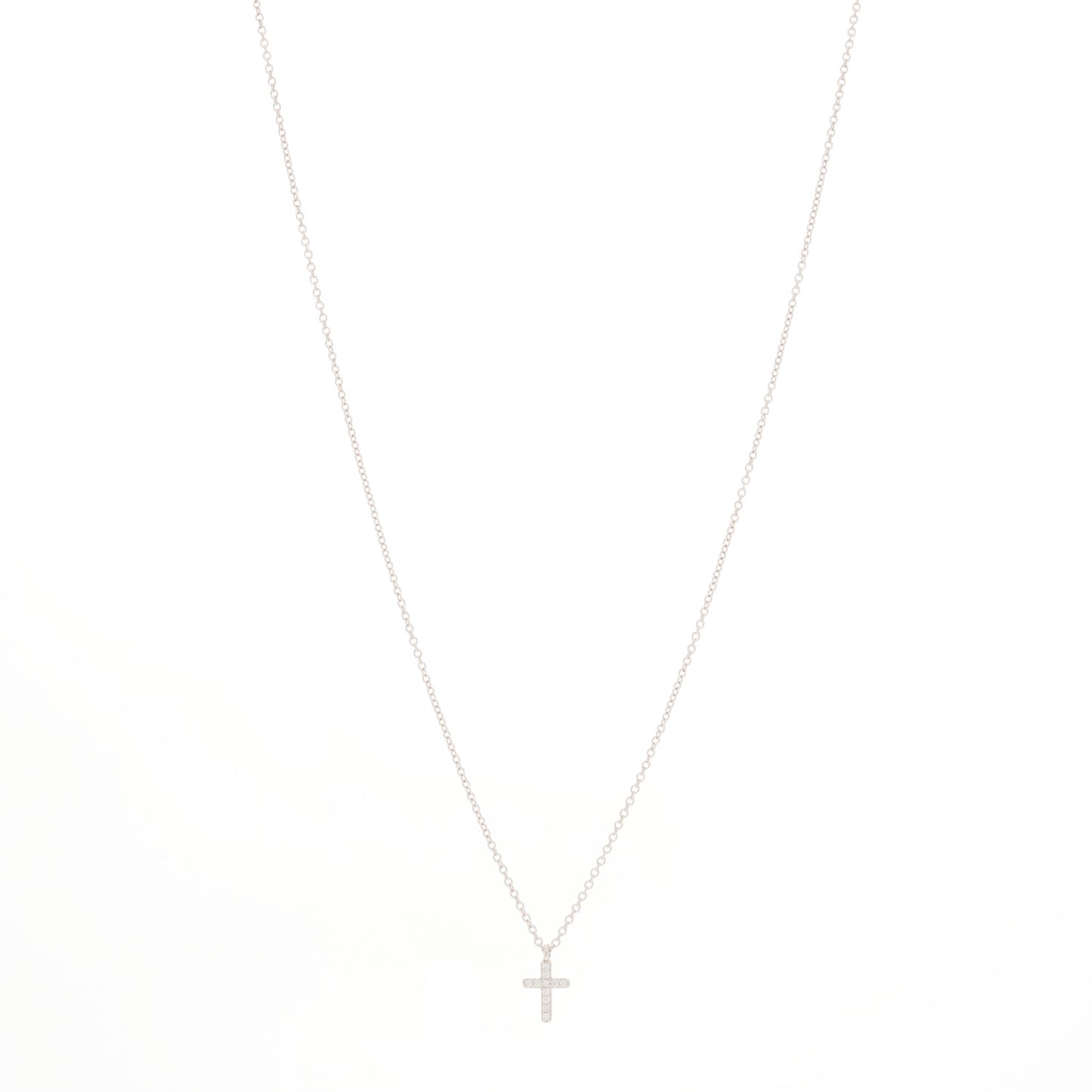 18K White Gold Diamond Mini Cross Pendant Necklace