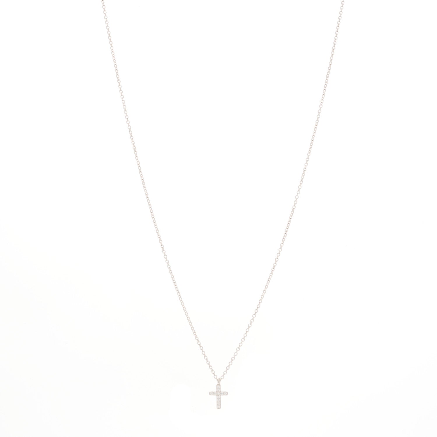Tiffany 18K White Gold Diamond Mini Cross Pendant Necklace 1 of 5
