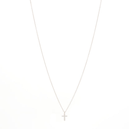 Tiffany 18K White Gold Diamond Mini Cross Pendant Necklace 1 of 5
