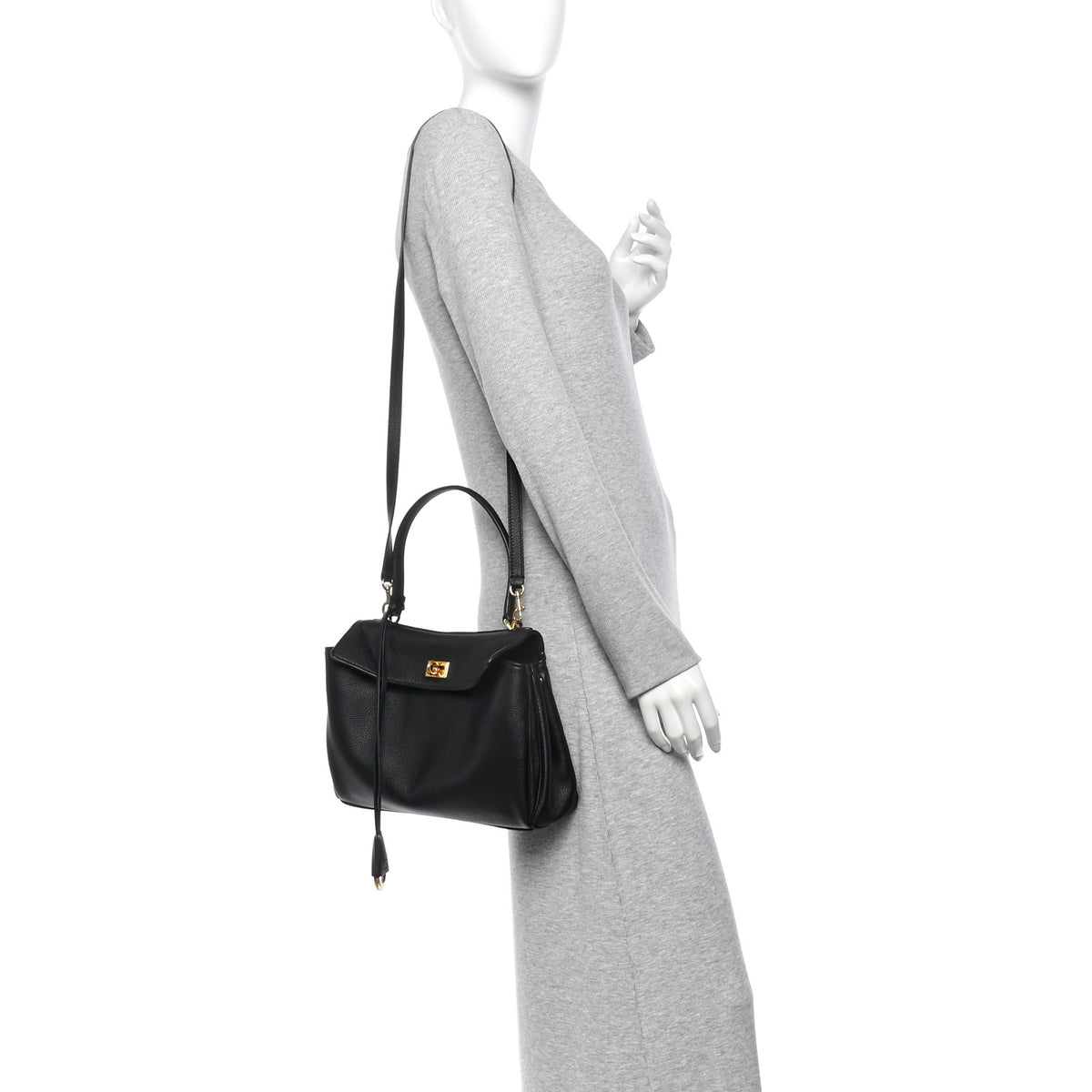 Balenciaga Grained Calfskin Small Rodeo Top Handle Handbag Black 2 of 10