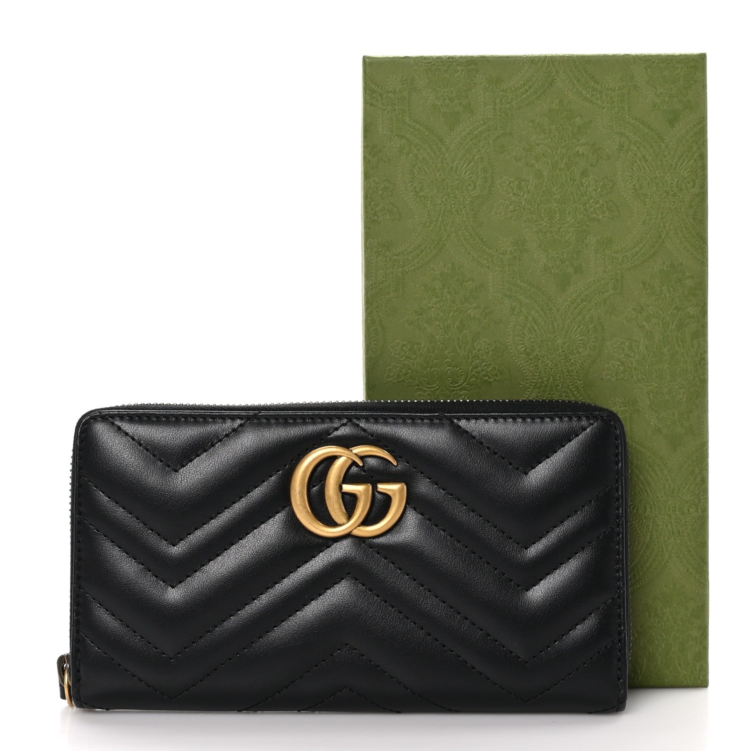 Gucci Calfskin Matelasse GG Marmont Zip Around Organizer Wallet Black 9 of 9