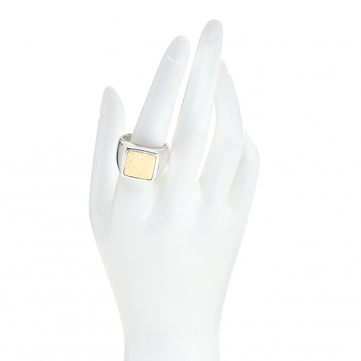 Sterling Silver 18K Yellow Gold Hammered Signet Ring 62 10