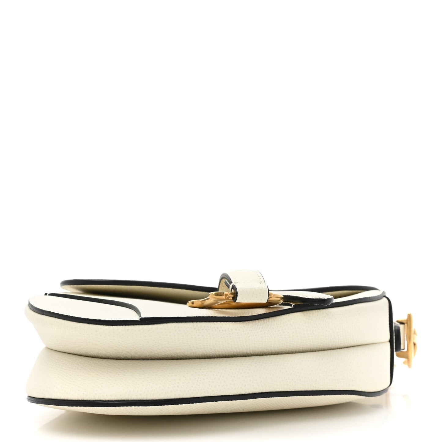 Grained Calfskin Mini Saddle Bag White