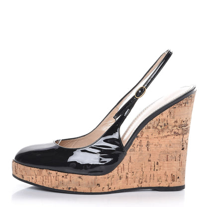 Saint Laurent Patent Cork Lili 100 Wedge Sandals 37 Black 1 of 13