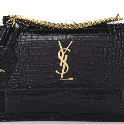 Saint Laurent Calfskin Crocodile Embossed Medium Monogram Sunset Black 7 of 9