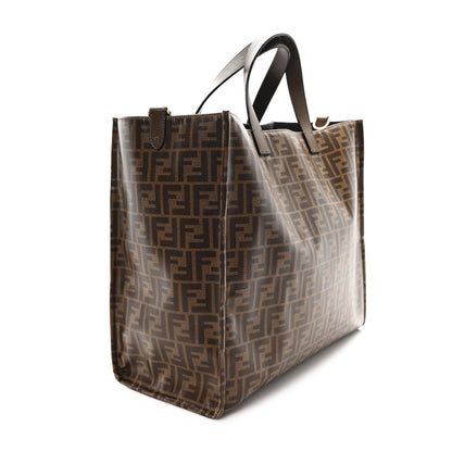 Fendi X FILA Glazed Fabric FF 1974 Mania Shopping Tote Bag Mogano Panna White 2 of 12