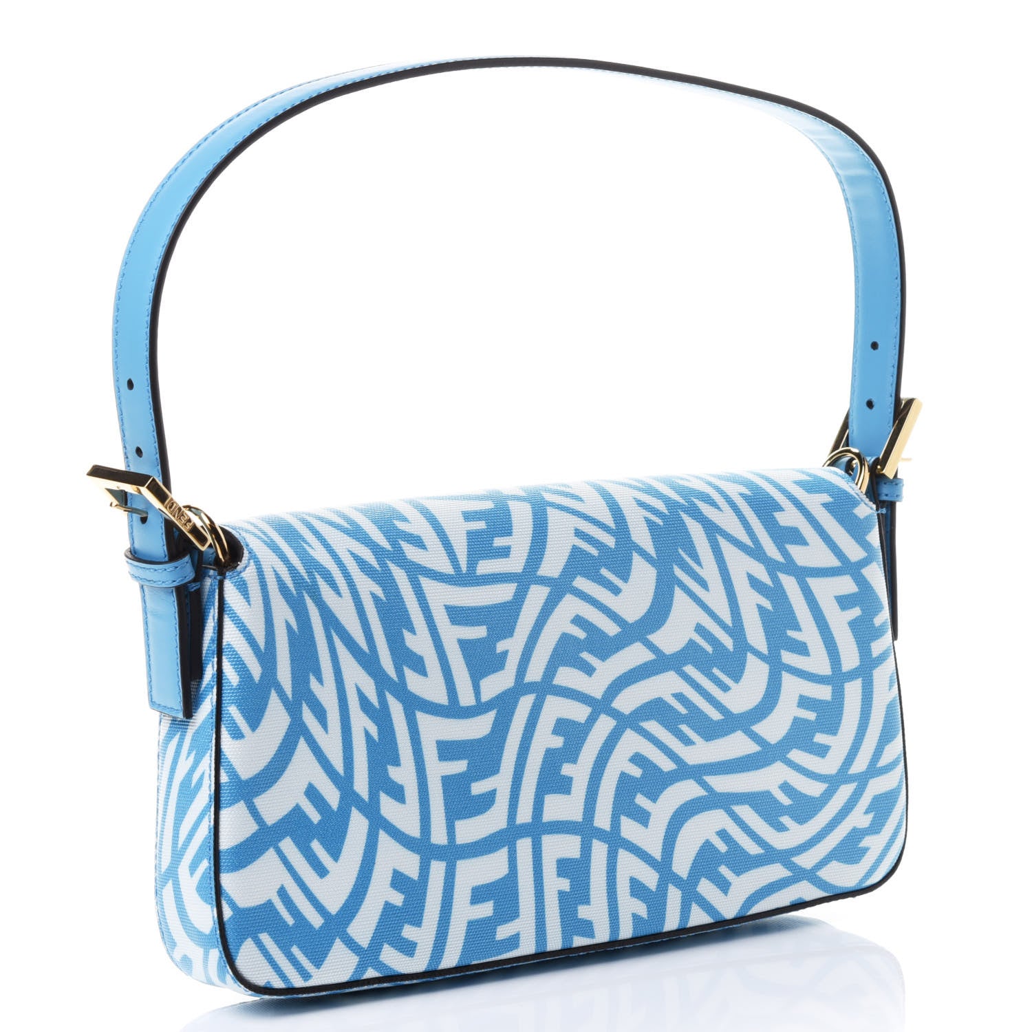Fendi X SARAH COLEMAN Glazed Canvas Vitello King FF Vertigo Baguette 1997 Cyber Blue White 2 of 4
