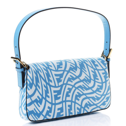 Fendi X SARAH COLEMAN Glazed Canvas Vitello King FF Vertigo Baguette 1997 Cyber Blue White 2 of 4