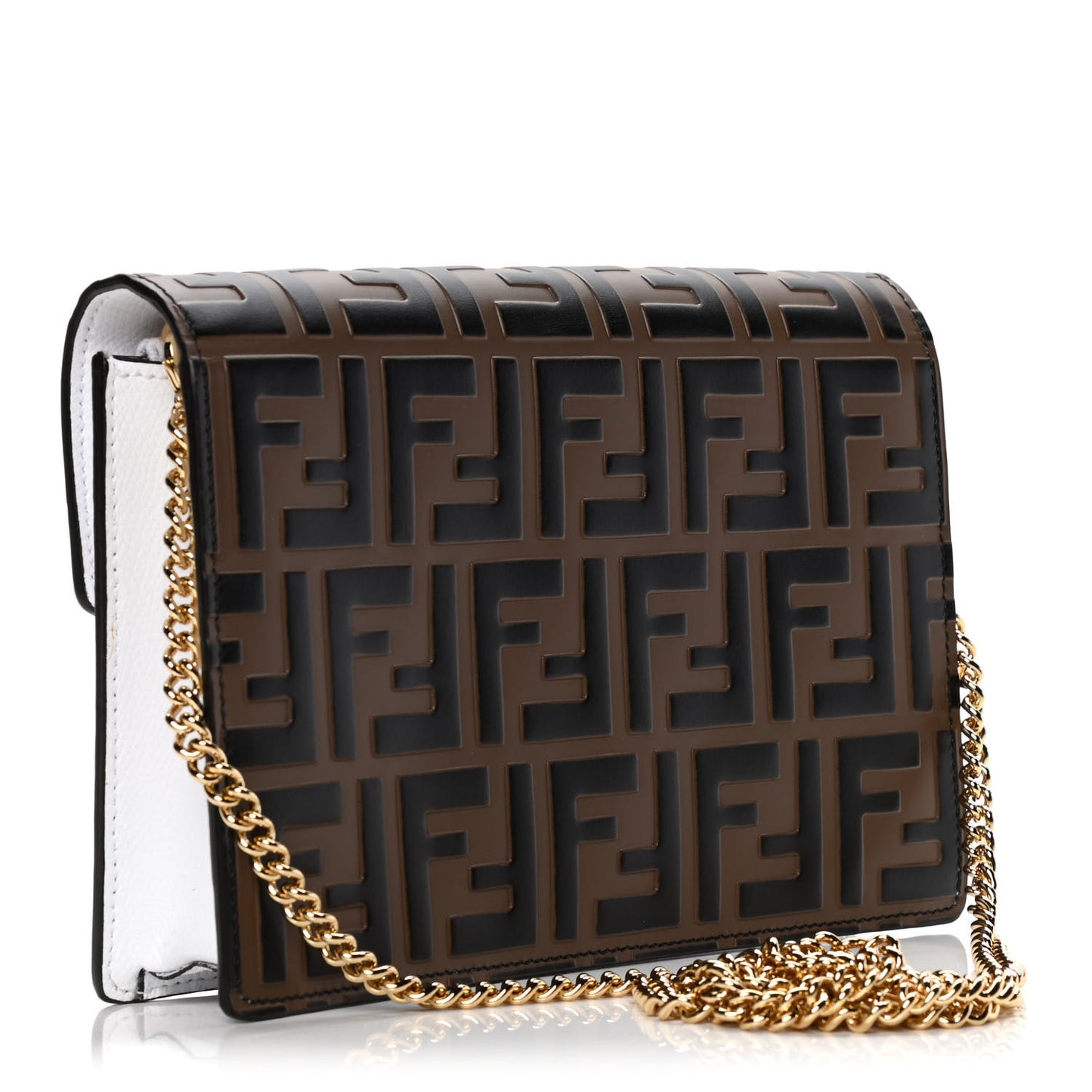 Vitello Cruise F is Fendi FF 1974 Embossed Medium Envelope Wallet On Chain Optical White Maya Black