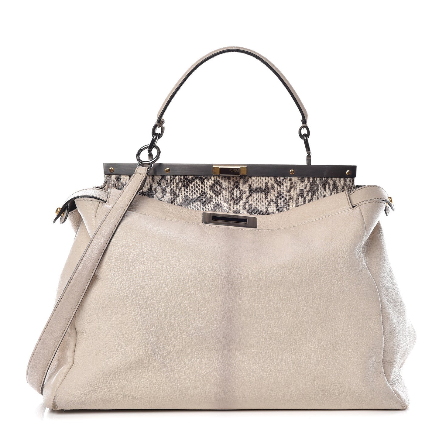 Goatskin Elaphe Large Peekaboo Iconic Satchel Latte Natural