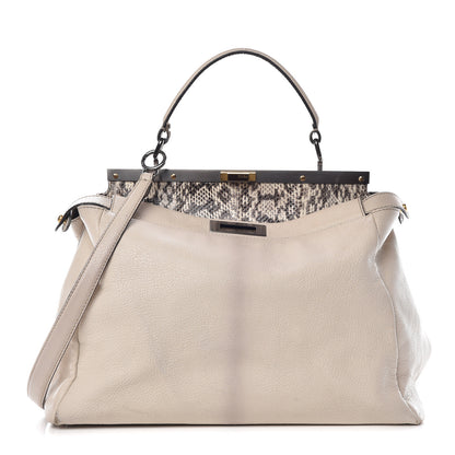 Fendi Goatskin Elaphe Large Peekaboo Iconic Satchel Latte Natural 4 of 21