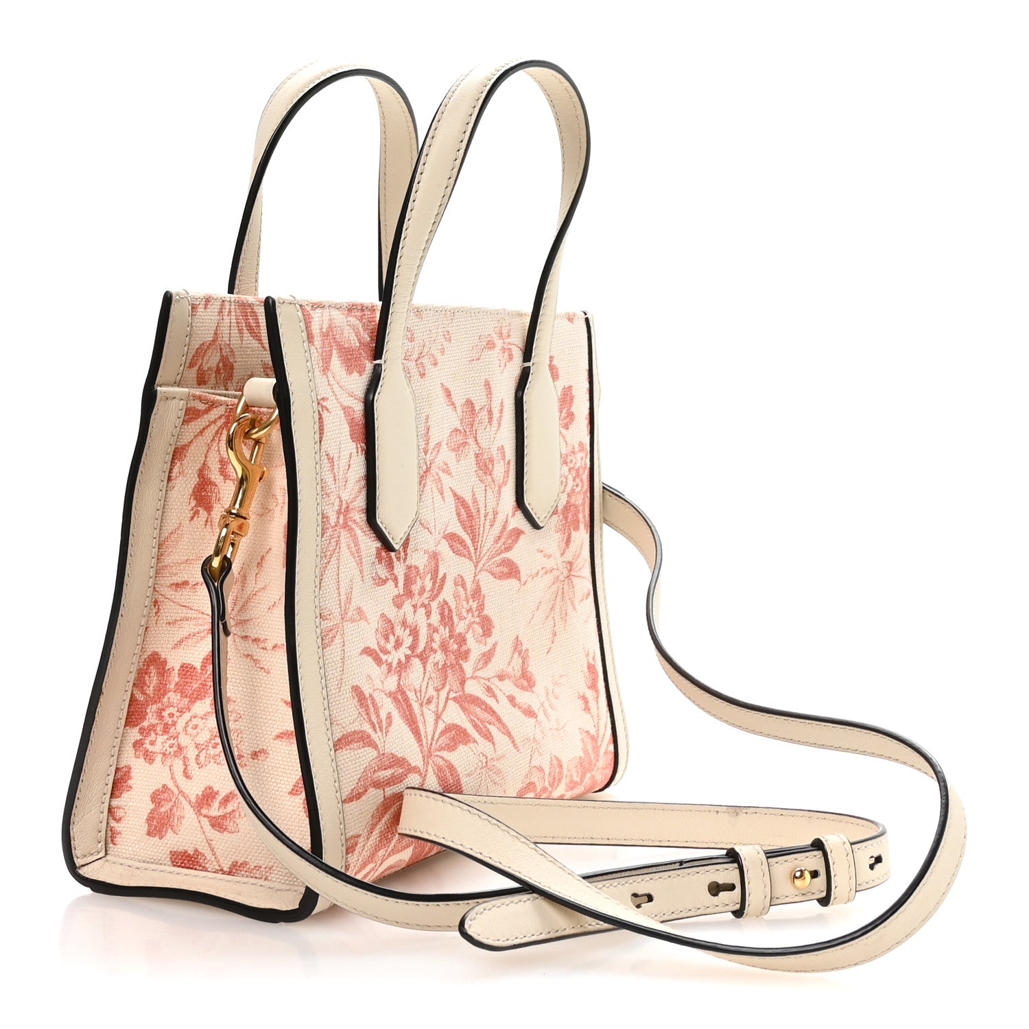 Gucci Canvas Herbarium Print Ribbon Top Handle Bag Pink White 3 of 10