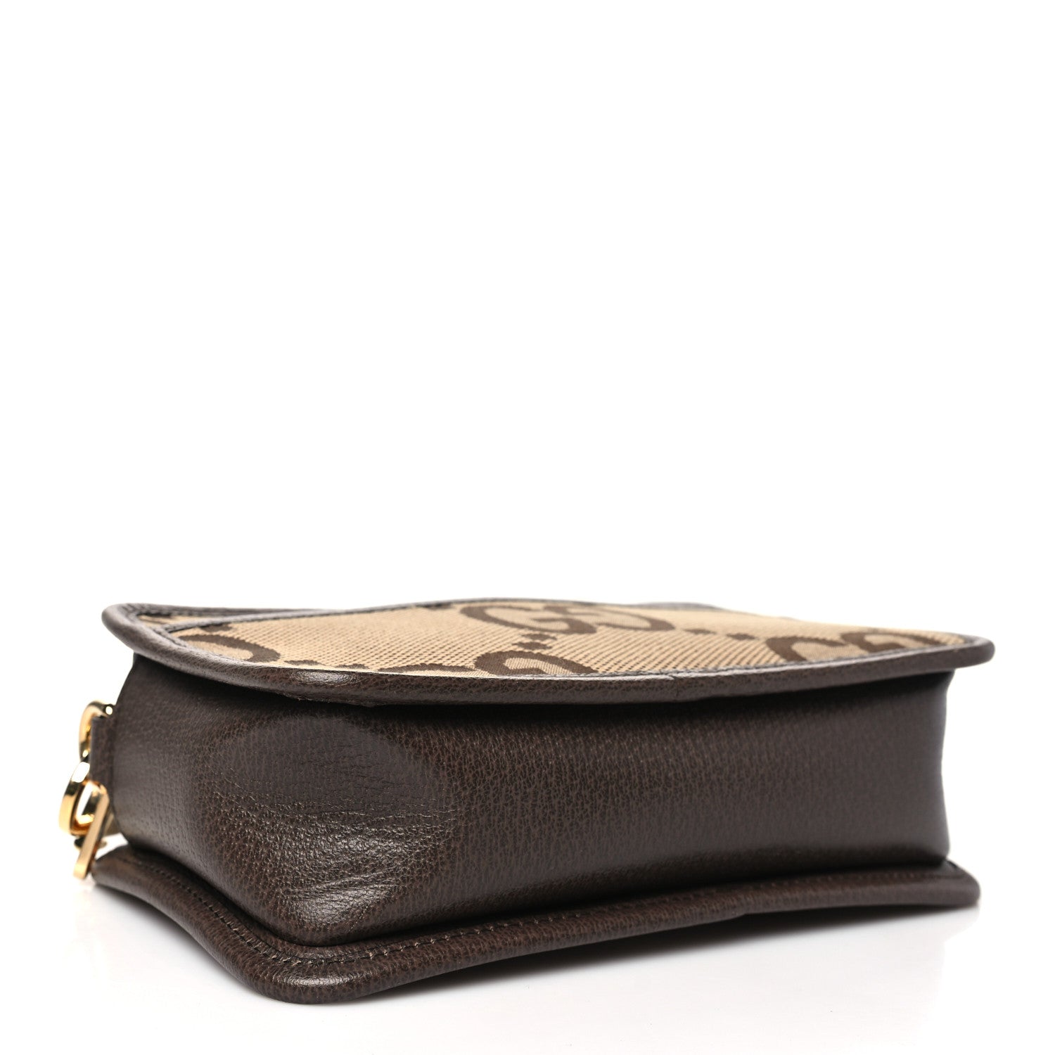 Gucci Monogram Jumbo GG Textured Dollar Calfskin Web Mini Crossbody Bag Camel Ebony New Acero 4 of 10