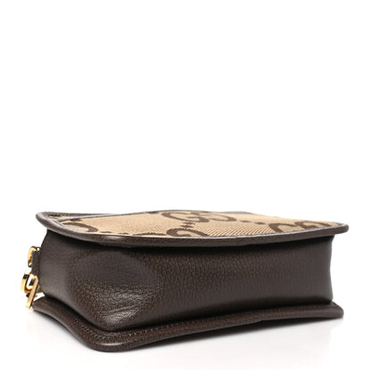 Gucci Monogram Jumbo GG Textured Dollar Calfskin Web Mini Crossbody Bag Camel Ebony New Acero 4 of 10