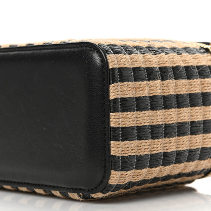 Chanel Raffia Jute Striped Small Vanity Case With Chain Black Beige 9 of 9