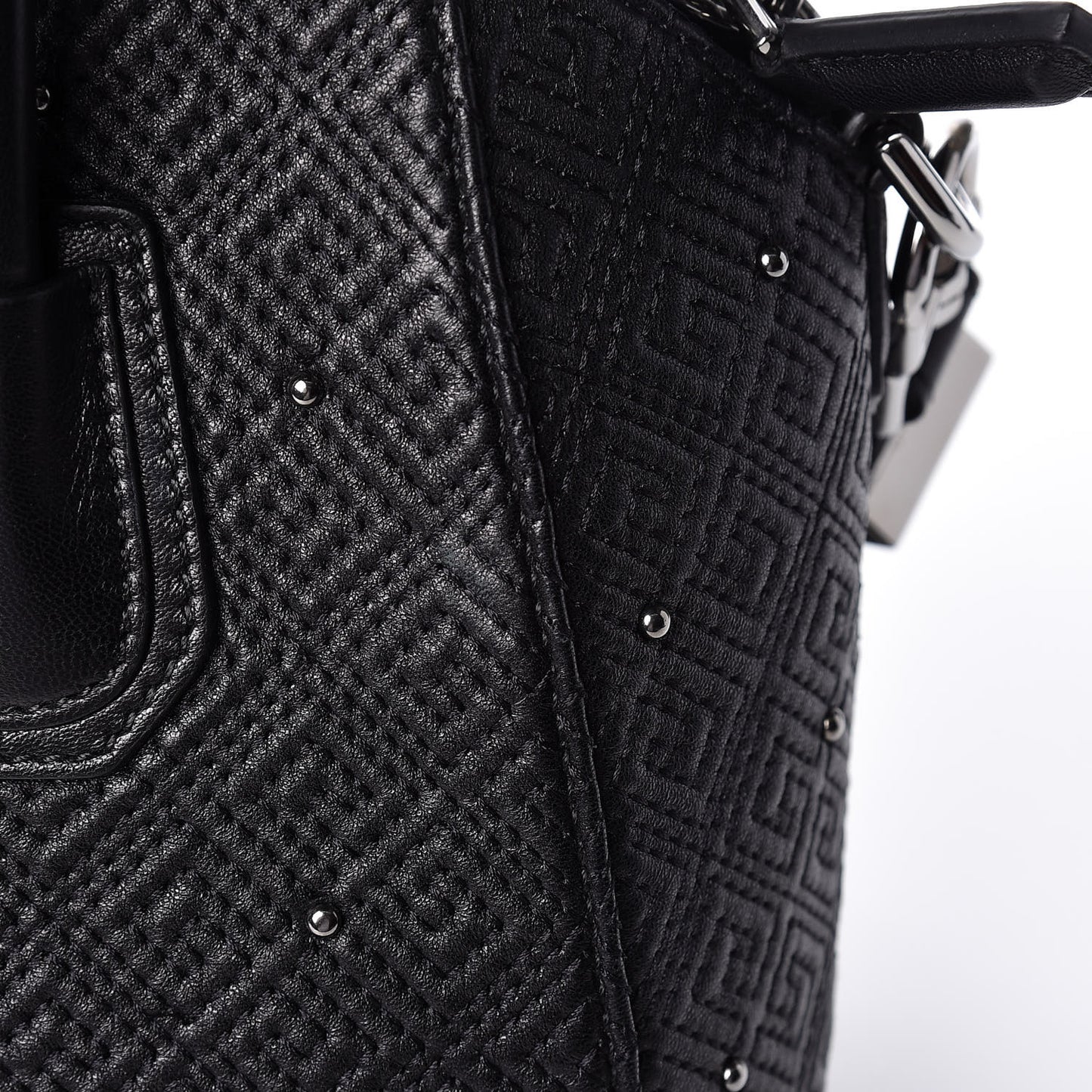 Lambskin Logo Embossed Small Studded Antigona Black
