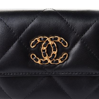 Chanel Shiny Goatskin Quilted Chanel 19 Flap Coin Purse With Chain Black 11 of 14